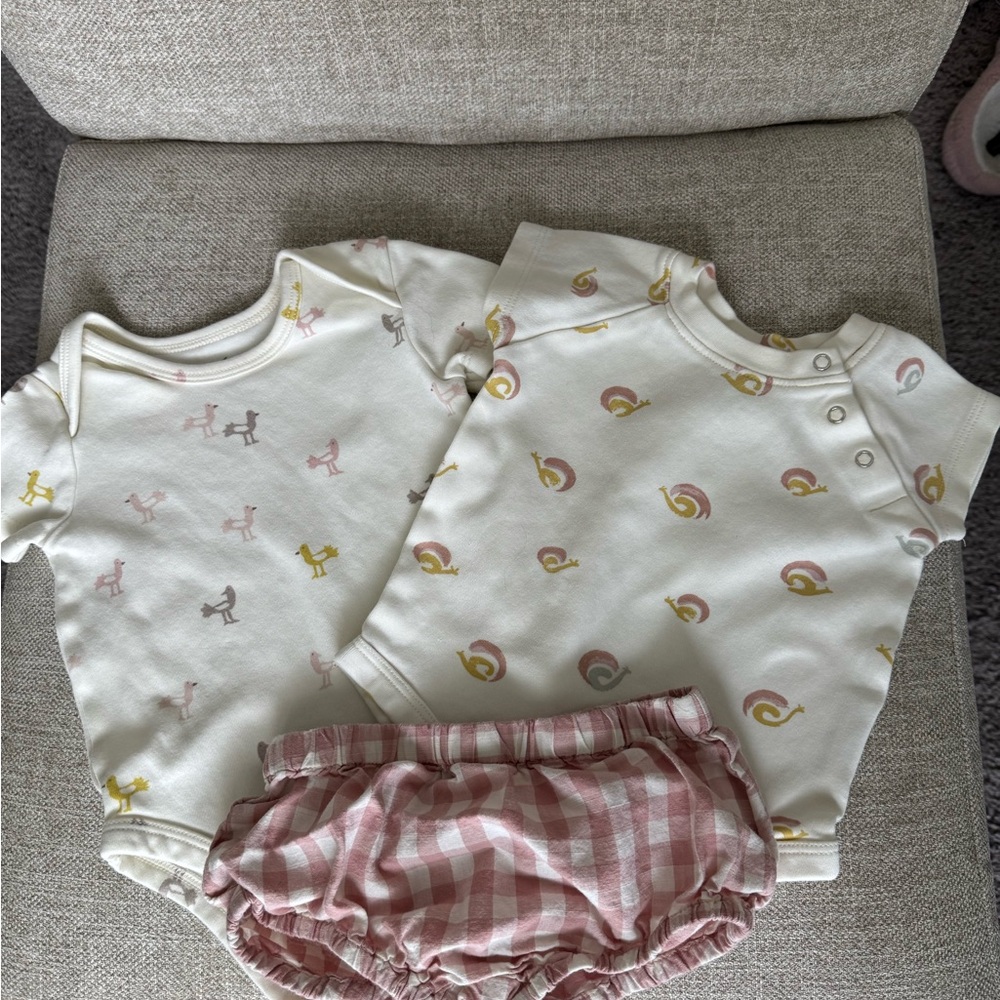 Pehr Cream & Pink Baby Bodysuit Set with Snail and Seabird Prints